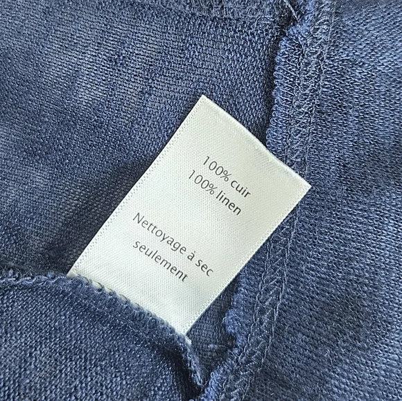 Ecru Deep Blue Linen & Suede Leather  Cardigan - Picture 9 of 11